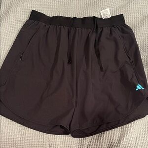 adidas Black Athletic Shorts with Blue Logo